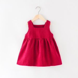 Robe fille avec bretelles couleur unie en velours côtelé suspendu