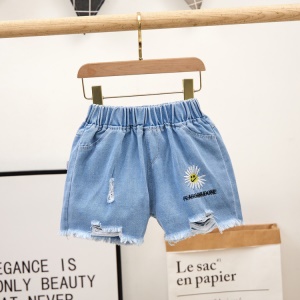 Pantalon court en denim pour petite fille taille haute