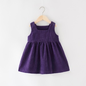 Robe fille avec bretelles couleur unie en velours côtelé suspendu