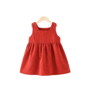 Robe fille avec bretelles couleur unie en velours côtelé suspendu