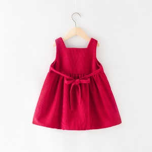 Robe fille avec bretelles couleur unie en velours côtelé suspendu