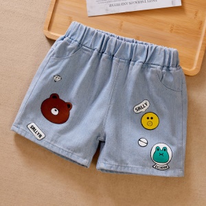 Pantalon court en denim pour petite fille taille haute