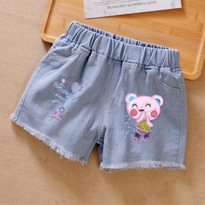 Pantalon court en denim pour petite fille taille haute
