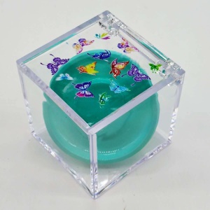 Boîte à faux cils transparents en forme de cube avec motif papillon 25mm