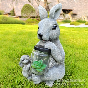 Décoration de jardin en résine modèle de lapin solaire