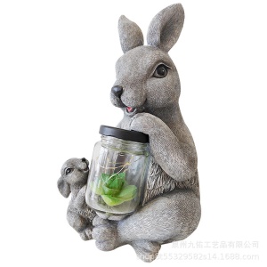 Décoration de jardin en résine modèle de lapin solaire