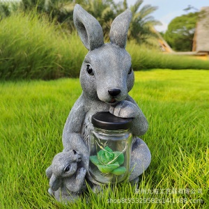 Décoration de jardin en résine modèle de lapin solaire