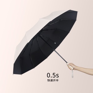 Parapluie pliant automatique à 12 os caoutchouc noir