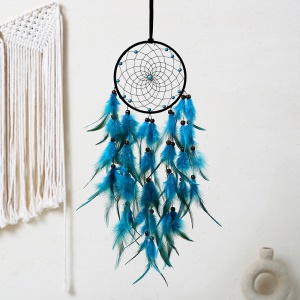 Décoration tenture mural plume bleu pendentif avec lumières faite à la main