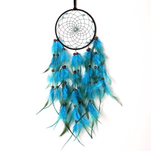 Décoration tenture mural plume bleu pendentif avec lumières faite à la main