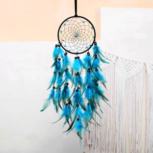 Décoration tenture mural plume bleu pendentif avec lumières faite à la main