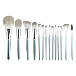 Set de 14 pinceaux de maquillage en fibre fine avec manche en bois peint au four