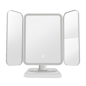 Miroir de maquillage LED 3 côtés pliant tactile capteur 180 degrés pivotant USB rechargeable