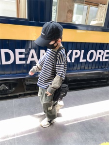 Sweat rayés pour enfants faux deux pièces