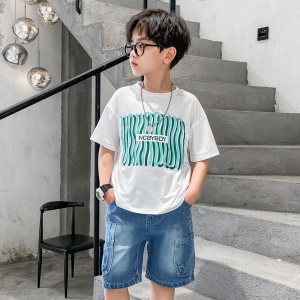 Ensemble de deux pièces  T shirt imprimé et Jean Short pour enfant garçons