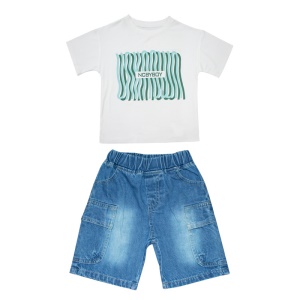 Ensemble de deux pièces  T shirt imprimé et Jean Short pour enfant garçons