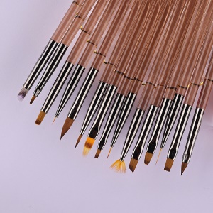 Pinceaux de manucure ensemble de de 15 pièces corps transparent en acrylique marron