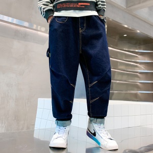 Jeans pour garçons, taille ample en cuir bleu