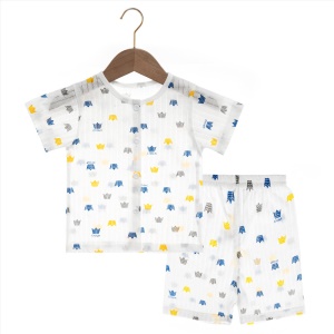 Ensemble de vêtements pour bébés (T-shirt avec boutons et col rond + short) en coton