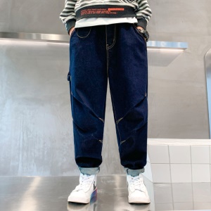 Jeans pour garçons, taille ample en cuir bleu