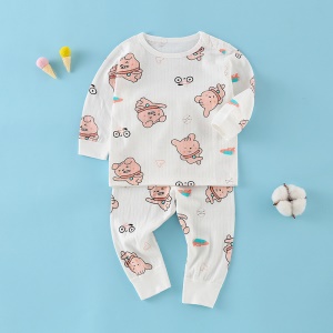 Ensemble pyjama en coton pour bébé  (col rond manches longues haut + pantalon)