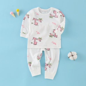 Ensemble pyjama en coton pour bébé  (col rond manches longues haut + pantalon)
