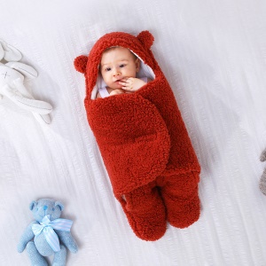 Couverture envoloppante bébé en coton imitation velours d'agneau