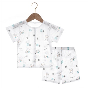 Ensemble de vêtements pour bébés (T-shirt avec boutons et col rond + short) en coton