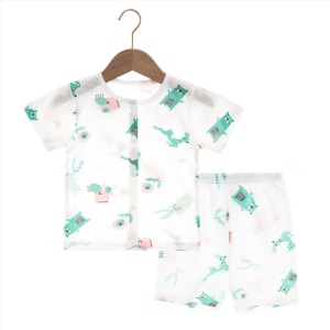 Ensemble de vêtements pour bébés (T-shirt avec boutons et col rond + short) en coton