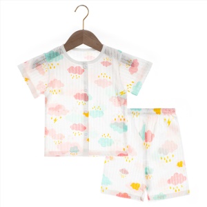 Ensemble de vêtements pour bébés (T-shirt avec boutons et col rond + short) en coton