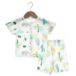 Ensemble de vêtements pour bébés (T-shirt avec boutons et col rond + short) en coton