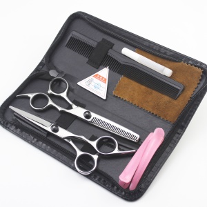 Kit des outils de coiffure application domestique (coupe plate + ciseaux à dents plates+ sac + huile d'entretien + peigne +pinces à cheveux)