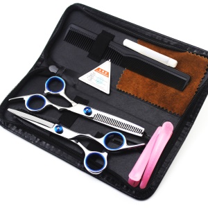 Kit des outils de coiffure application domestique (coupe plate + ciseaux à dents plates+ sac + huile d'entretien + peigne +pinces à cheveux)