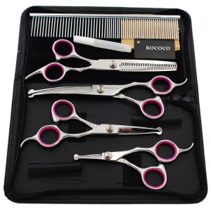 Ensemble de 4 ciseaux de coiffure (ciseaux plats 6,5" + ciseaux dentaires 6,5" + ciseaux plats 4,5" + ciseaux plats 5,5") en acier inoxydable