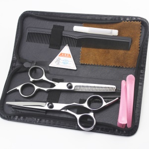 Kit des outils de coiffure application domestique (coupe plate + ciseaux à dents plates+ sac + huile d'entretien + peigne +pinces à cheveux)