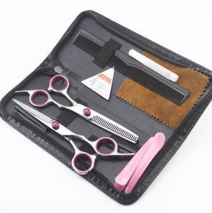 Kit des outils de coiffure application domestique (coupe plate + ciseaux à dents plates+ sac + huile d'entretien + peigne +pinces à cheveux)