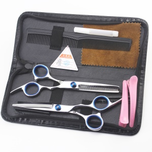 Kit des outils de coiffure application domestique (coupe plate + ciseaux à dents plates+ sac + huile d'entretien + peigne +pinces à cheveux)