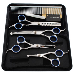 Ensemble de 4 ciseaux de coiffure (ciseaux plats 6,5" + ciseaux dentaires 6,5" + ciseaux plats 4,5" + ciseaux plats 5,5") en acier inoxydable