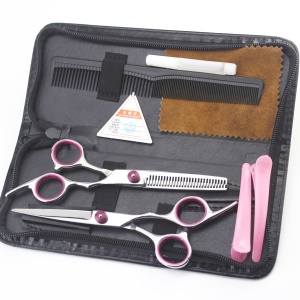 Kit des outils de coiffure application domestique (coupe plate + ciseaux à dents plates+ sac + huile d'entretien + peigne +pinces à cheveux)