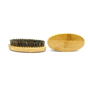 Brosse de nettoyage de barbe forme ovale manche de brosse en bambou poil de sanglier
