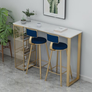 Table de bar en marbre et chaise avec pieds  avec bandes dorées