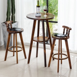 Table de bar ronde vintage en bois massif