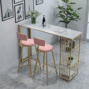 Table de bar en marbre et chaise avec pieds  avec bandes dorées