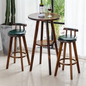 Table de bar ronde vintage en bois massif