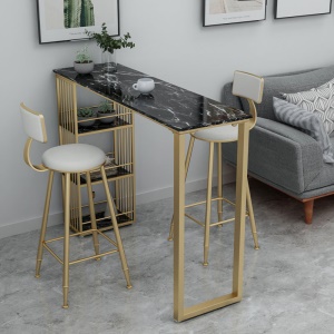 Table de bar en marbre et chaise avec pieds  avec bandes dorées