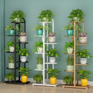 Porte-fleurs sur pied avec rangement à plusieurs niveaux et plateau en maille