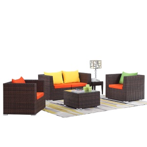 Canapé en rotin Support en alliage d'aluminium avec Tissu en coton et lin
