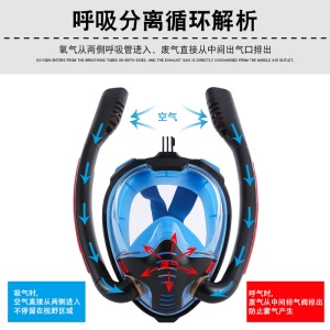 Masque de plongée en apnée à double tube en silicone plein visage