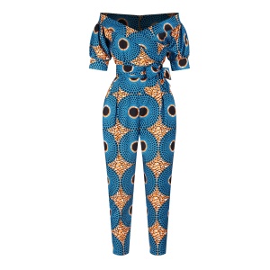 Combinaison africaine musulmane  femme imprimé lanterne manches