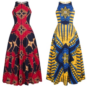 Robe africaine sans manches pour femme avec impression numérique   tissu Wax